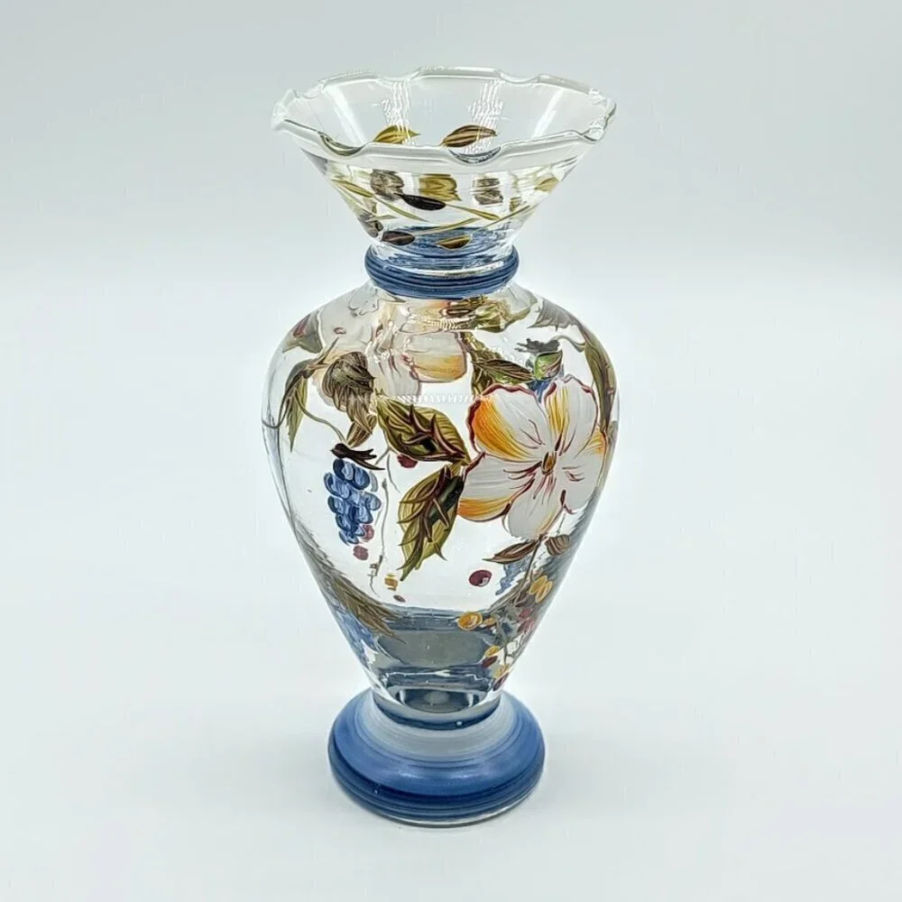 Tracy Porter Hand-Painted Blue Floral Glass Bud Vase